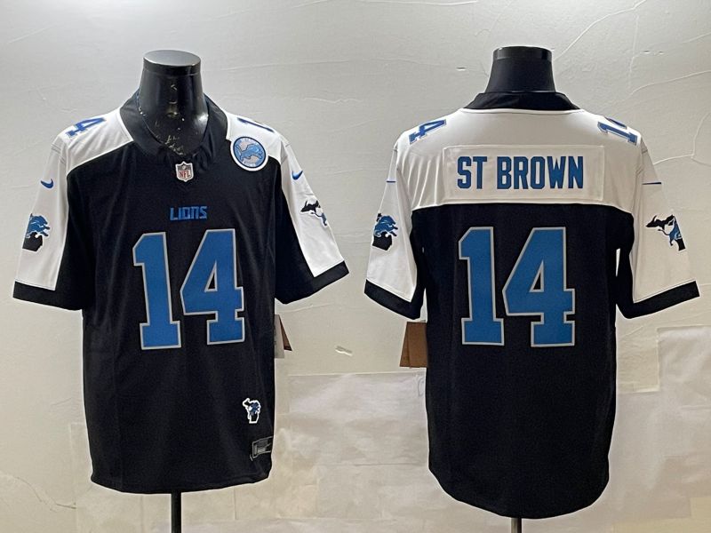 Men Detroit Lions #14 St Brown Black Thanksgiving three generations 2025 Nike Limited NFL Jersey style 3